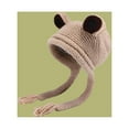thumbnail image 3 of Xfvqtps Womens Beanie Cute Frog Crochet Knitted Tassel Earlobes Stretch Coldproof Warm Outdoor Fall Winter Soft Skull Cap Khaki, 3 of 4