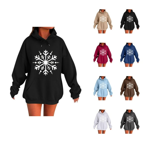 Christmas Hoodies for Women 2025 Long Sleeve Snowflake Graphic Hooded Sweatshirt with Pockets Pullover Tops