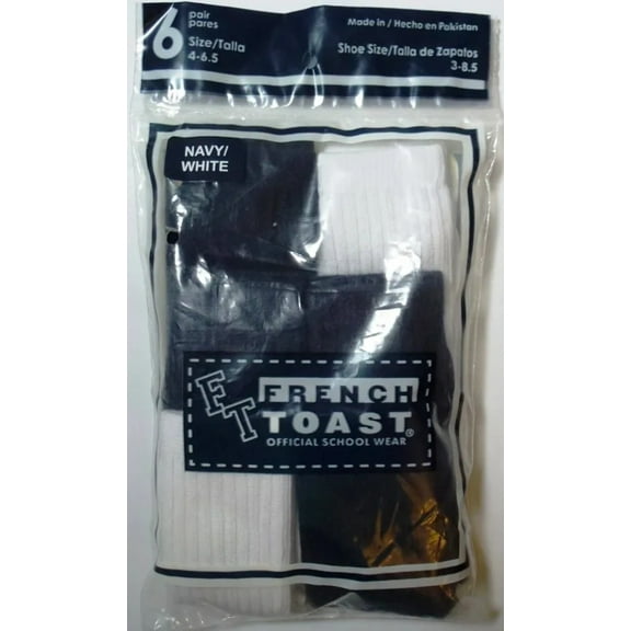 French Toast Black White Spandex Socks - 6 Pairs