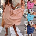 thumbnail image 6 of TAGOLD Womens Summer Dress, Women's Summer Casual V-Neck Short Sleeve Solid High Waist Loose Irregular Dresses Hot Pink S, 6 of 6