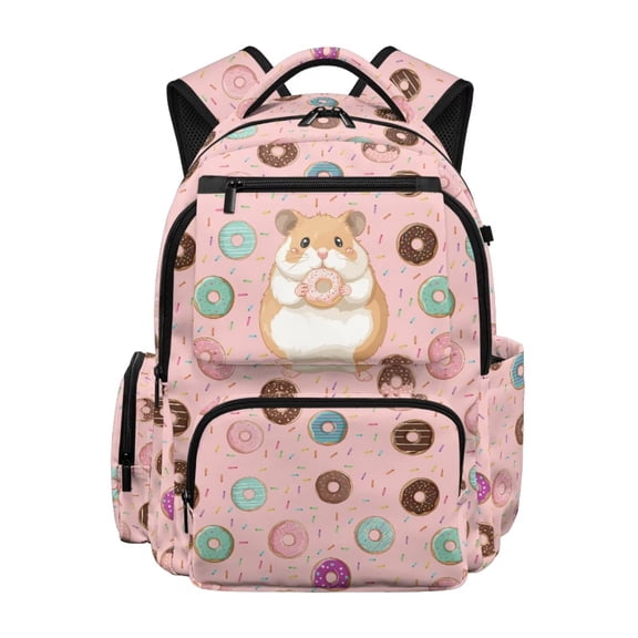 chaqlin Guinea Pig Backpack for School Girls 6-8 8-10 Large Capacity 17 Inch School Bag with Front Pocket Donut Print Kids Bookbag for Elementary Kindergarten Satchel