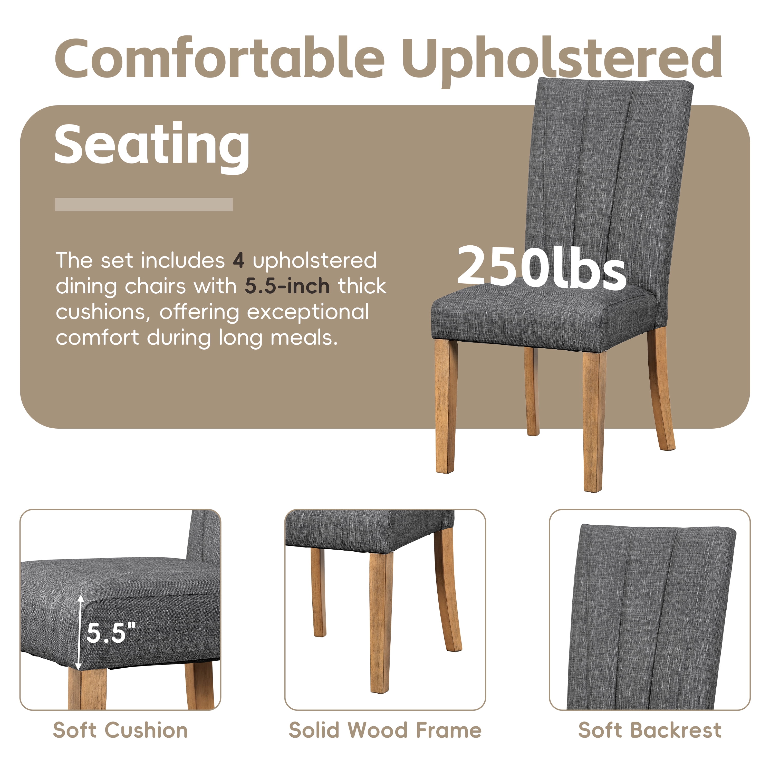 6 Piece Dining Table Set for 6, 58"-76" Extendable Dining Table with Bench and 4 Upholstered Chairs