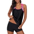 thumbnail image 2 of Womens Blouson Striped Printed Strappy T-Back Push up Tankini Top with Shorts, 2 of 6