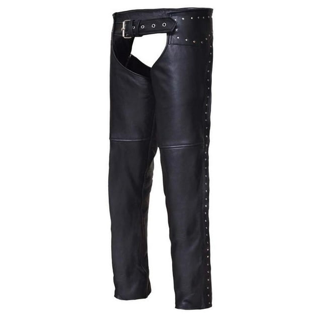 Ladies Premium Leather Studded Motorcycle Chaps,Black,Size - XL