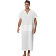 thumbnail image 1 of Camisón de manga corta para hombre, de algodón, con escote en V y abertura lateral, vestido largo blanco M, 1 of 5