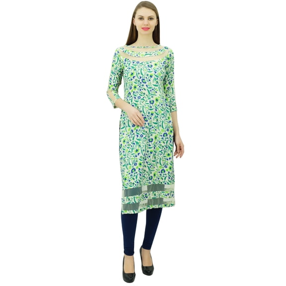 Phagun Women Designer Tunic Indian Ethnic Floral Kurta Rayon Net Kurti