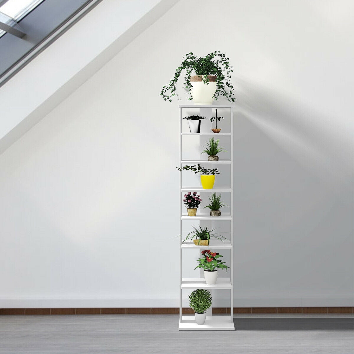Costway Wooden Shoes Storage Stand 7 Tiers Shoe Rack Organizer Multi-shoe Rack Shoe box White