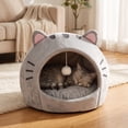 thumbnail image 5 of Convertible Cat Bed 2 in 1 Semi Enclosed Pet Bed All Seasons Warm Cozy Cat Ear Design for Indoor Cats Small Dogs Sleeping Hideout(S), 5 of 7