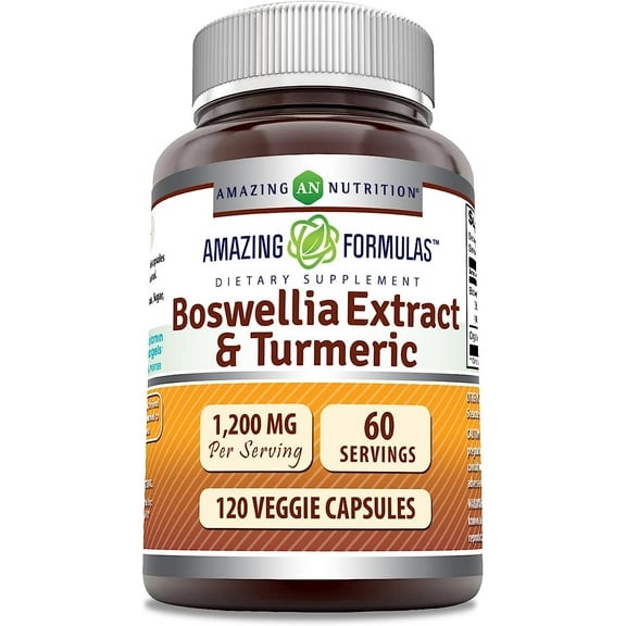 Amazing Formulas Boswellia Extract & Turmeric 1200mg Per Serving Supplement | 120 Veggie Capsules | Non-GMO | Gluten Free | Made in USA | Suitable for Vegetarians
