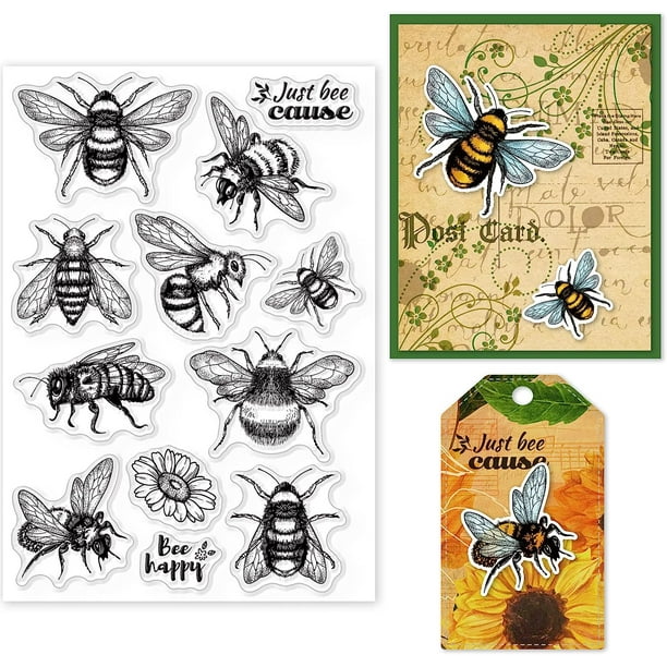 Sellos transparentes de abeja para decoración de álbumes de recortes DIY. Sello de silicona transparente con saludos felices de abeja para hacer tarjetas, decoración de álbumes de fotos.