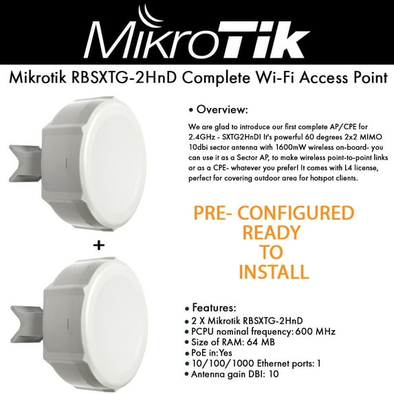Mikrotik RouterBOARD Access Point 2.4GHz Antenna RBSXTG2HnD -2PACK PRE-CONFIG