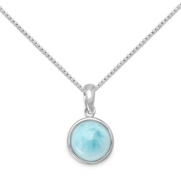 Precious Stars Sterling Silver Round-shape Blue Larimar Pendant with 1.5mm Box Chain