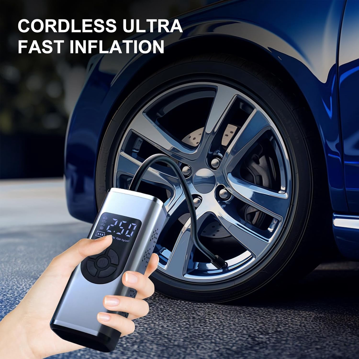 Tire Inflator Portable Air Compressor,2X Faster 150 PSI Powerful Electric Air Pump for Car Tires with Accurate Pressure LCD Display,Cordless Portable Tire Inflator for Car/Motor/Bike/Ball