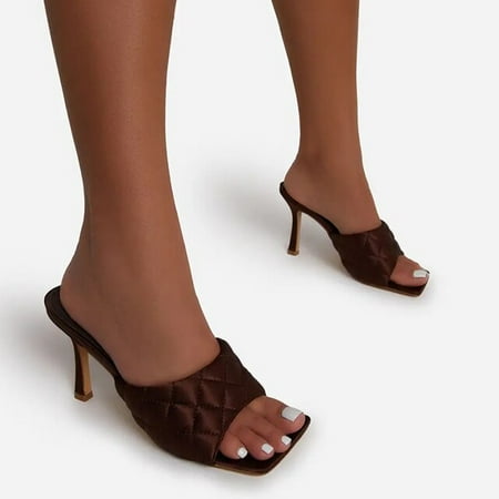 

QWZNDZGR Rimocy Fashion Square Toe High Heels Slippers Women 2022 Summer Plus Size Women s Shoes Sexy Stiletto Heeled Party Sandals Mujer