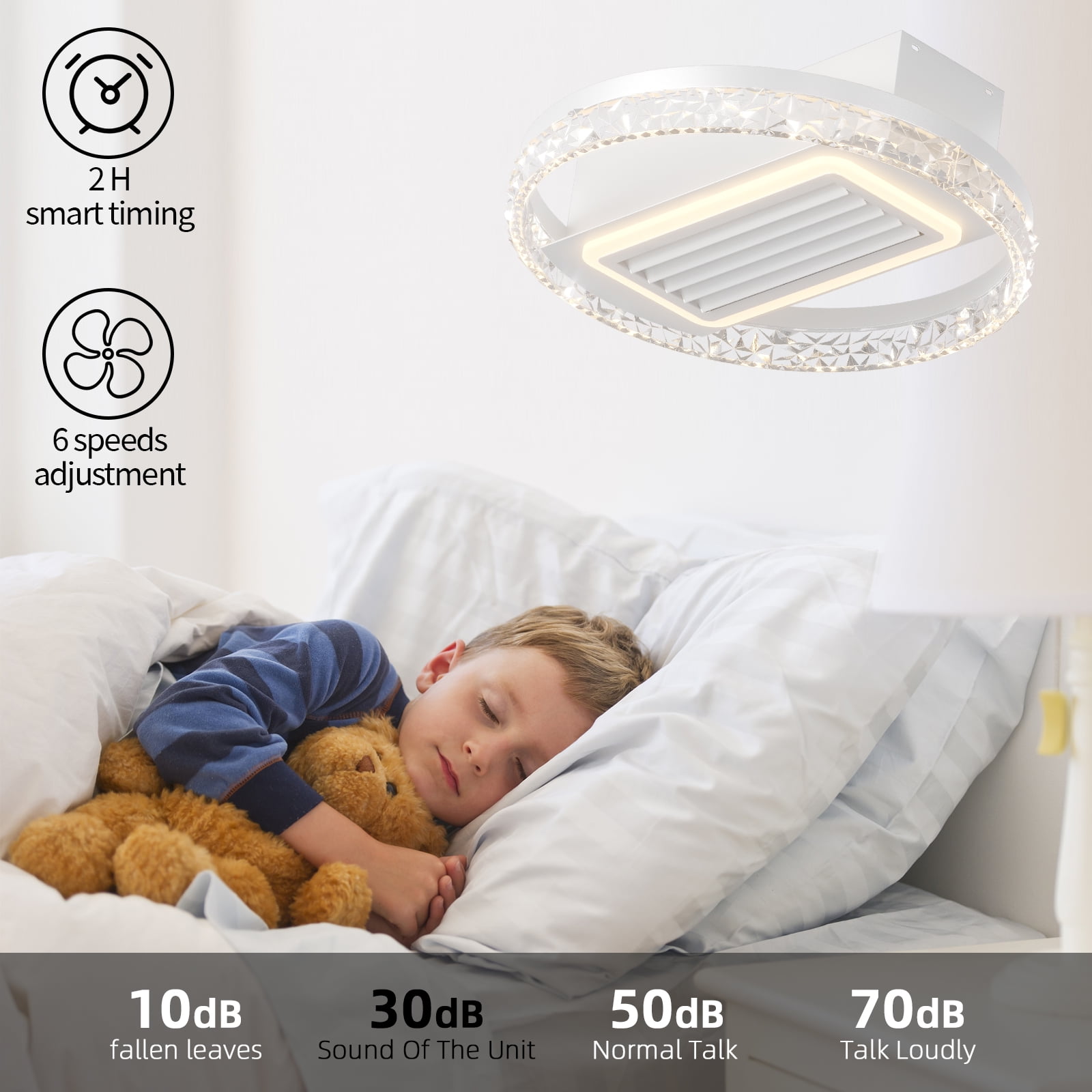 Mintazer 20-Inch Modern Leafless Ceiling Fan with Remote Control, Removable & Washable Blades, Reversible Motor,White