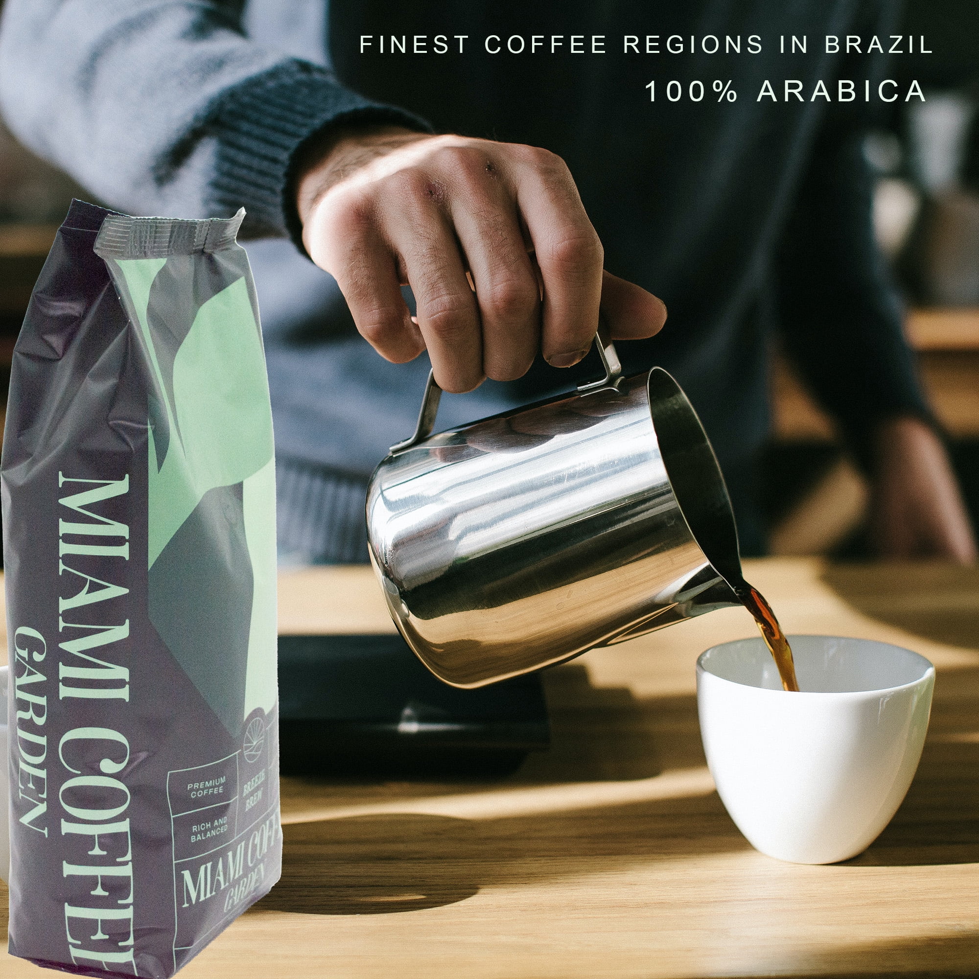 Miami Coffee Garden Breeze Brew, 2 Lb Bag, Brazilian Premium Coffee, Rich and Balanced, 100% Arabica Beans, Low Acid, Finest Regions in Brazil, Whole Coffee Beans