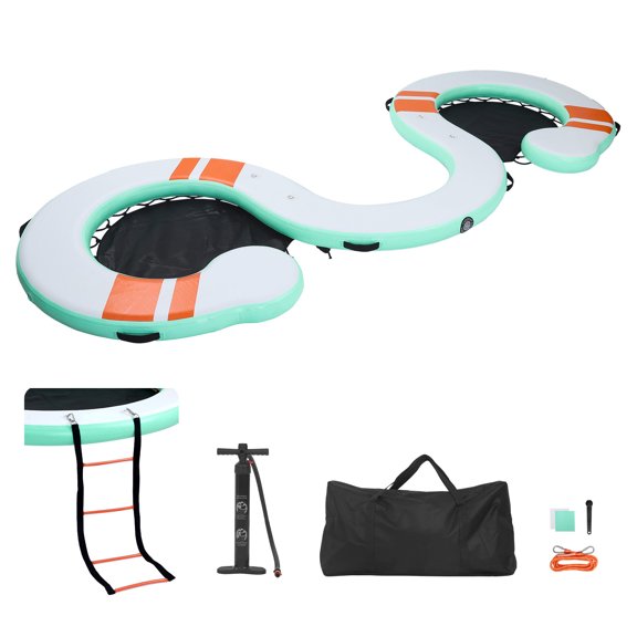 KFFKFF Inflatable Floating Dock, 15 x 6 FT Water Platform with Non-Slip Surface, Portable Carry Bag, and Removable Ladder, Ideal for Pools, Beaches, and Oceans