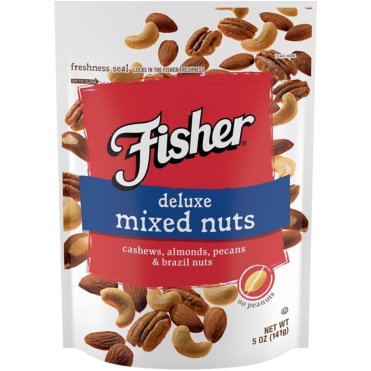 FISHER Snack Deluxe Mixed Nuts, 5 oz, Cashews, Almonds, Pecans, Brazil