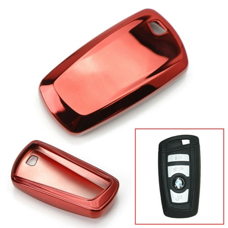 iJDMTOY Chrome Finish Red TPU Key Fob Protective Cover Case For BMW 1 2 3 4 5 6 7 Series X1 X3 X4 (Please verify your actual key before buying)