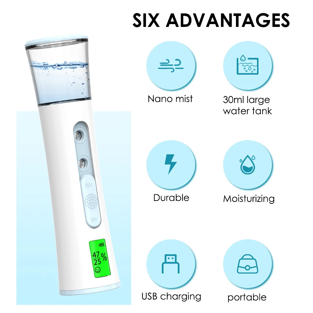 Ultrasonic Nano Mist Sprayer with Dual Spray Heads and LED Display - Portable Facial Steamer and Hydrating Humidifier for Skin Moisturization and Care