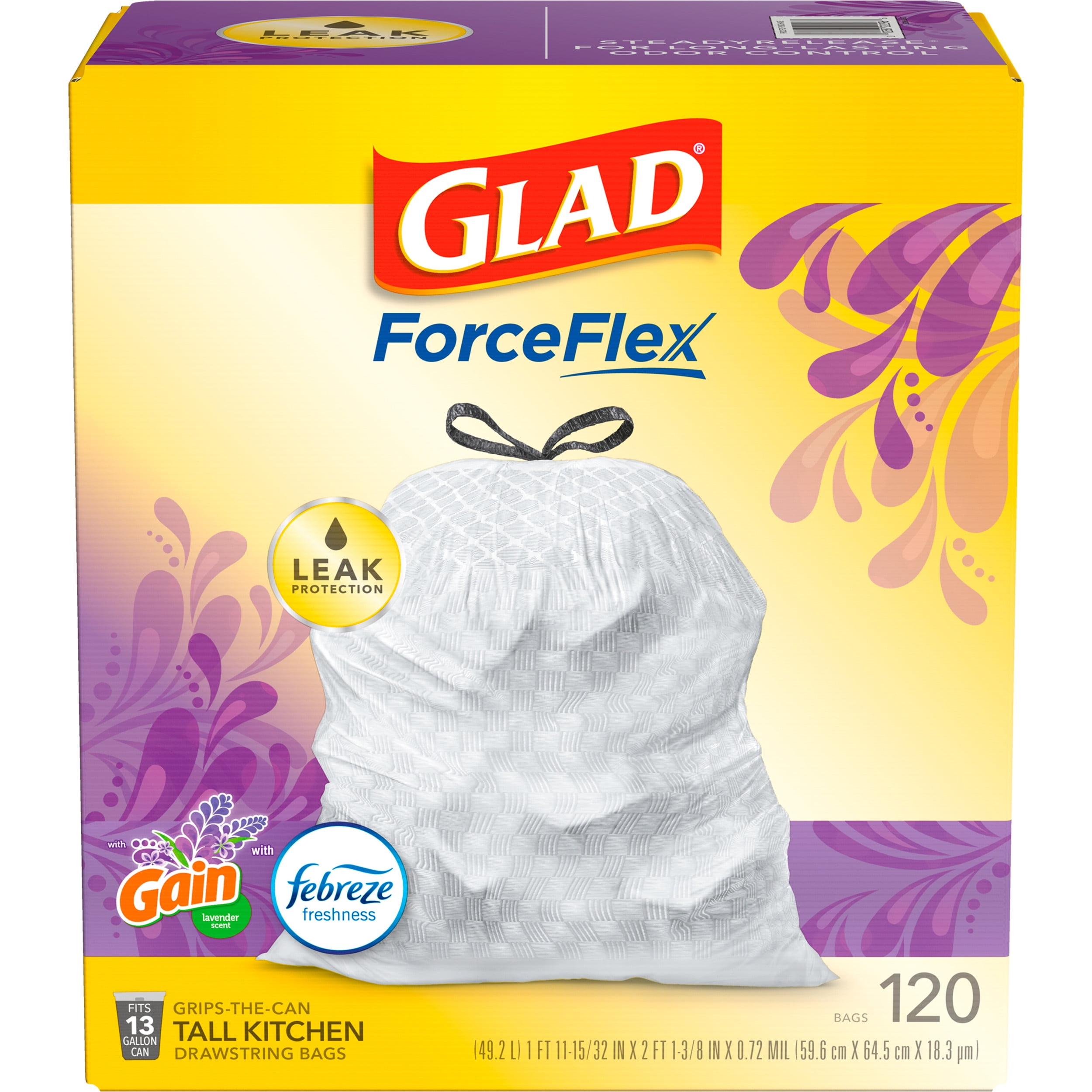 Glad ForceFlex with Febreze Gain Lavender Scent Tall Kitchen Drawstring Trash  Bags, 40 ct - Pick 'n Save