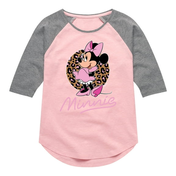 Mickey & Friends - Minnie Leopard Print - Toddler And Youth Girls Raglan Graphic T-Shirt