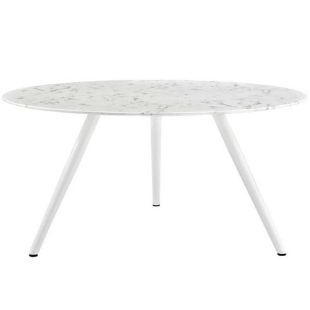 Pemberly Row 60" Round Artificial Marble Dining Table with Tripod Base in White
