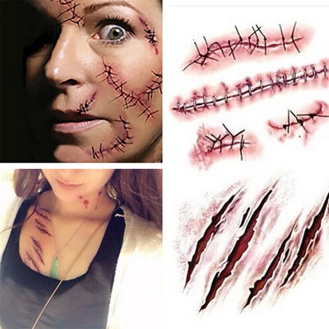 Tatuajes Temporales (10 Hojas) Pegatinas de Tatuajes de Cicatrices de Zombis de Halloween