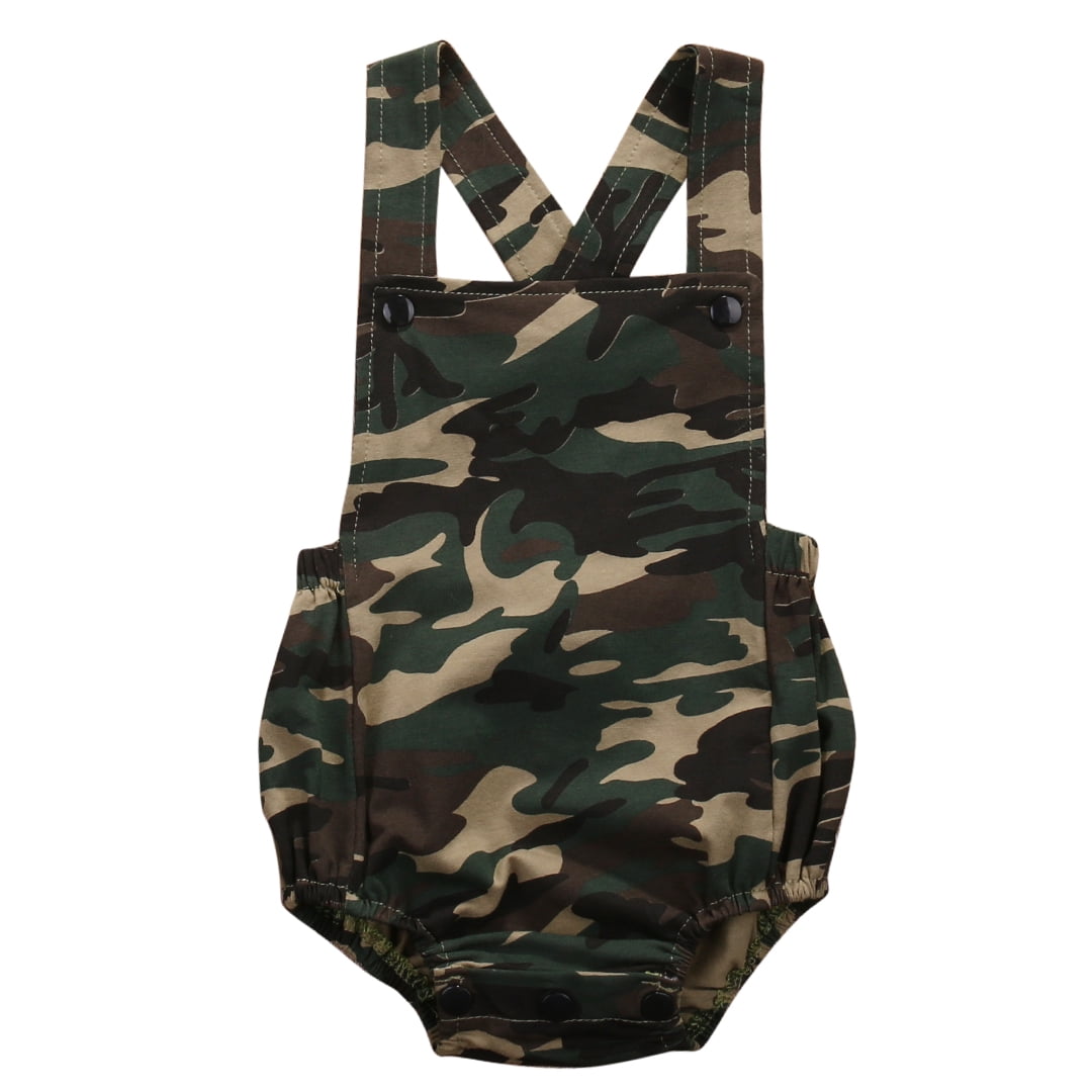 Girl Boy Kid Baby Army Military Party Camouflage Green Camo Romper Bodysuit