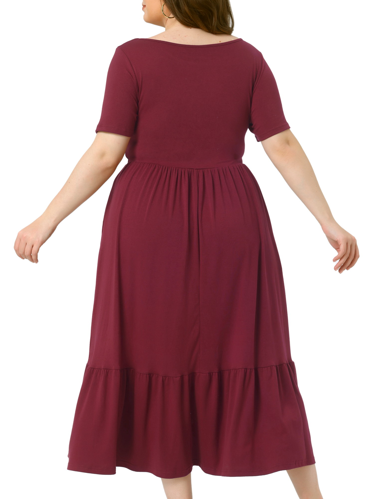 DARING DIVA Plus Size Short Sleeve Crew Neck Flowy Maxi T-Shirt Dress 2X Dark Red