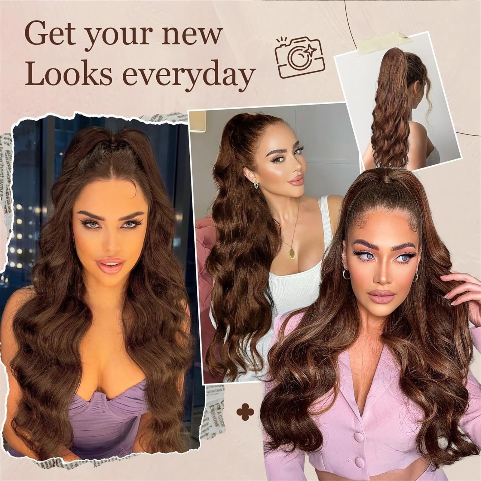 #4 Body Wave Drawstring Ponytail Human Hair Wrap Around Drawstring Ponytail Clip In Hair Extensions