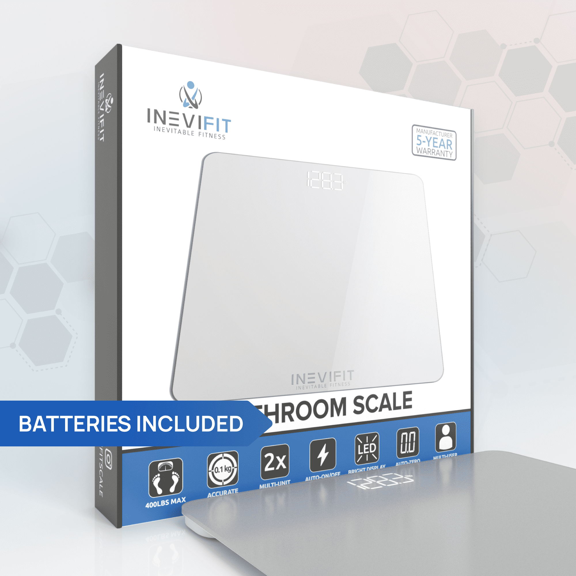 INEVIFIT Bathroom Scale, Highly Accurate Digital Bathroom Body Scale. With 5-Year Warranty - Silver