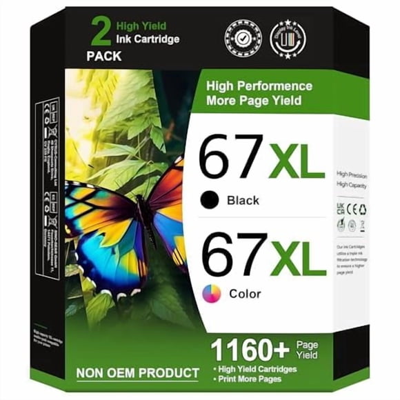 Paquete combinado de cartuchos de tinta Adocur 67XL negro/color para HP