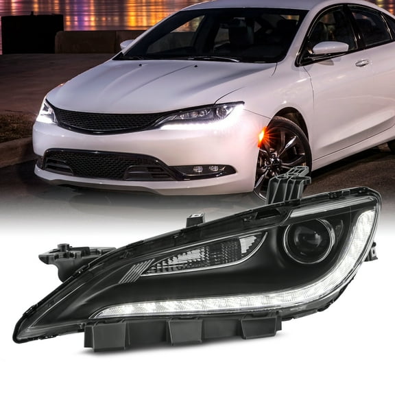AKKON - Fits 2015-2017 Chrysler 200 [Halogen Type] Projector Chrome Trim Headlight Driver Left Side w/ LED DRL Running