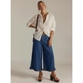 thumbnail image 6 of Women Ruffle Hem Wide Leg Jeans Mid Rise Cropped Denim Pants with Pockets XL, 6 of 9