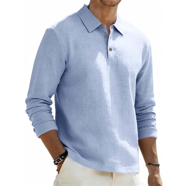 Ceisia Men's Breathable Linen Blend Long Sleeve Polo Shirts, Relaxed Fit Casual Collared Shirts for Daily Wear Gifts