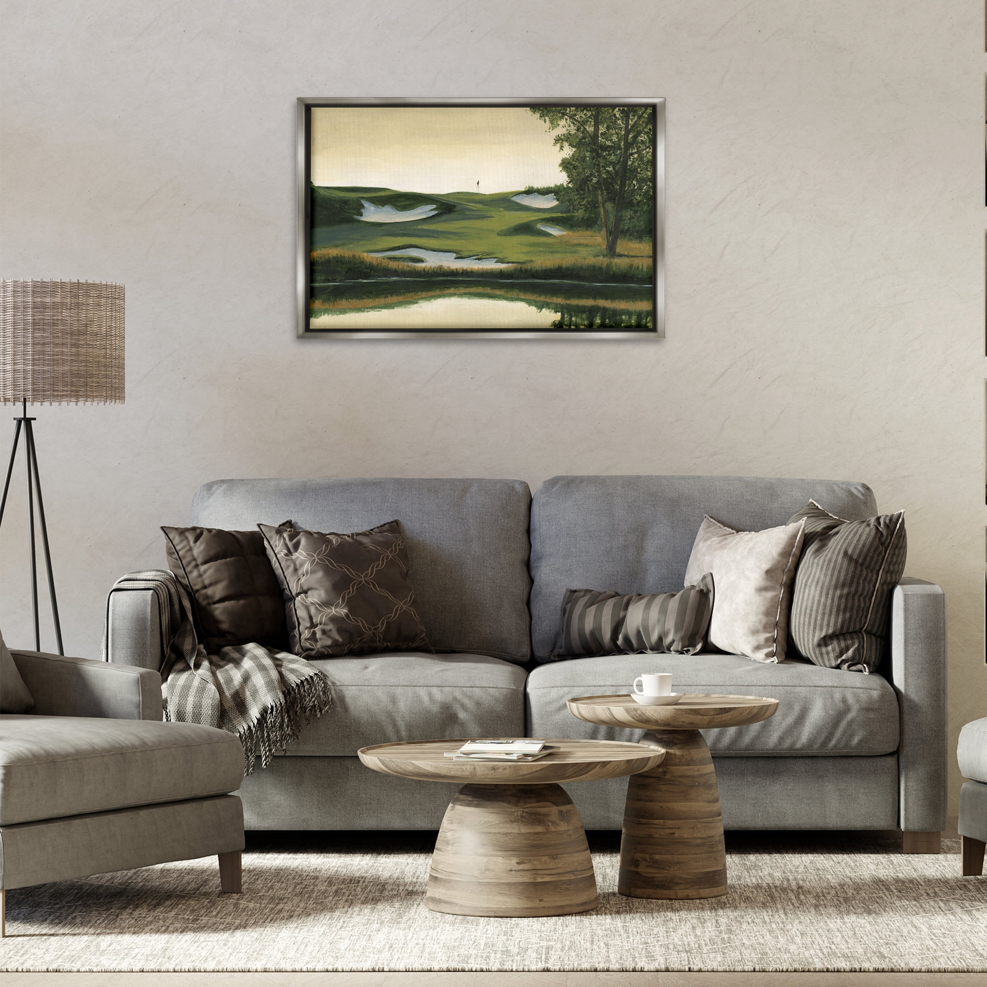 Stupell Industries Golf Course Terrain Landscape Painting Gray Floater Framed Art Print Wall Art, 31 x 21