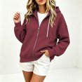 thumbnail image 6 of Drawstring Hoodies Women Zip Up Long Sleeves Hooded Oversized Sweatshirt Fleece Jackets Spring Fall Office Business Work Coats with Pockets, 6 of 9