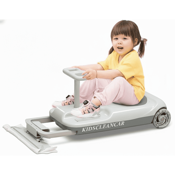 12V Ride-On Car with Cleaning Fun, 3 in 1 Gokart, Soft-Start, 5-Speed Adjustable, Detachable mop, Rechargeable Battery, 160lbs Capacity, Indoor & Outdoor for Kids Ages 3 ,Original Design-KidsCleanCar