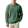 thumbnail image 3 of Leidass Mens Cable Knit Crewneck Sweater Long Sleeve Pullover Ribbed Cuffs Hem Regular Fit Fall Winter Casual Knitwear Green L, 3 of 7