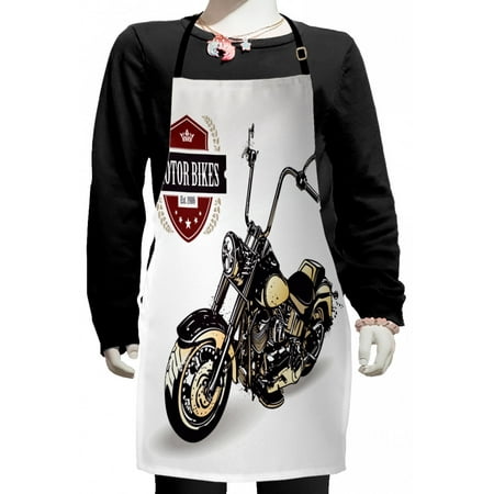 

Motorcycle Kids Apron Chopper Customized Club Insignia Bikes Hippie Classic Retro Themed Print Boys Girls Apron Bib with Adjustable Ties for Cooking Baking Painting Black Beige by Ambesonne