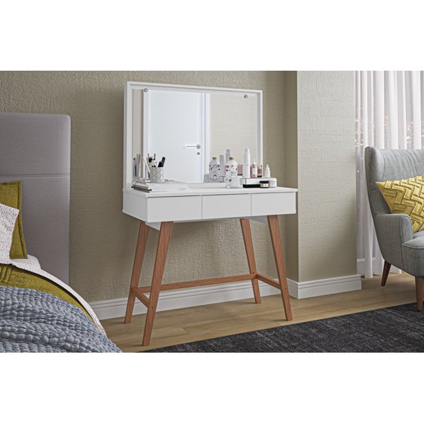 Boahaus Urban Modern Vanity Table with Mirror, 3 Drawers, and Solid