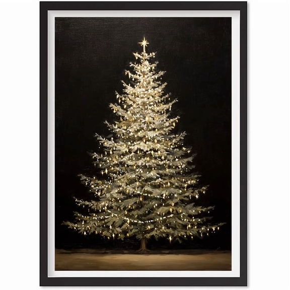 Vintage Christmas Tree Print | Moody Christmas Wall Art | Holiday Winter Decor |, Matte Canvas Stretched, Posters for Room Bedroom Living Room Bathroom Wall Decor, Posters & Art Prints, Gift.