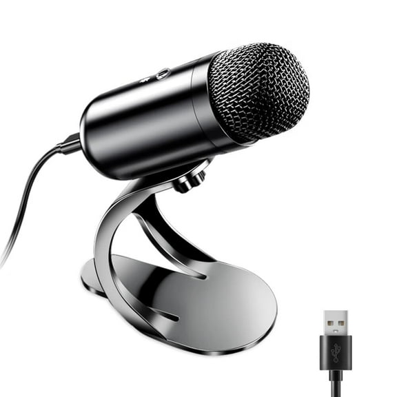 USB Computer Microphone,Podcast Mic Desktop with Mute Button for Recording Streaming,Omnidirectional Condenser,Plug&Play Stand with Volume Control for PC,Laptop,Mac,YouTube