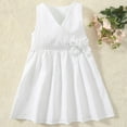 thumbnail image 4 of AINIYS Girls V-Neck Tie Waist Dress With Hidden Back Zipper Flowy Skirt For Casual Daily And Birthday Party White 6-7Years, 4 of 5