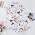 thumbnail image 4 of MAIHAN Cute Pjs for Women Short Sleeve Silky Pj Short Set Summer Soft Pajamas Set Button Down Short Sleeve with Ruffle Shorts Pjs with Lounge Summer Shorts Set(White#02,L), 4 of 6