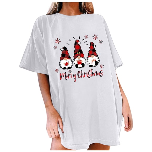 LUOGENLI Female T-shirts for Womens Christmas Fashion Printed Short Sleeve Long Tunic T Shirt for Women Festive Holiday Top Womens T-shirts Graphic Tees xxl Tall Summer Clothes White L