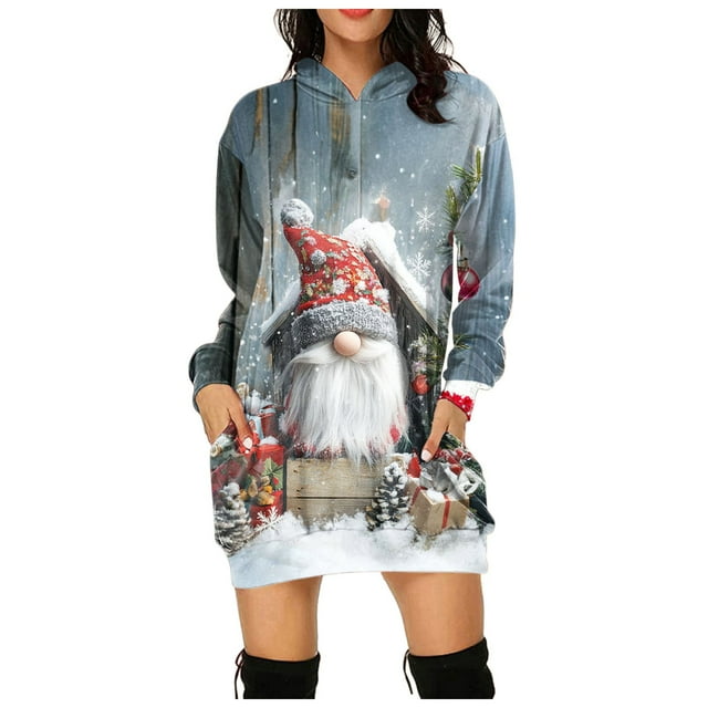 TJAZFJPA Robes Smockées pour Femmes Robe Confortable pour Femmes Robe à Imprimé Vintage Chandails à Capuchon à Manches Longues Robes Midi à Manches Longues avec Poches Robes d'Été pour Dames Robes d'Été pour Femmes