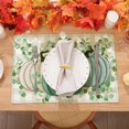 thumbnail image 3 of Fall Placemats Set of 6 Green Pumpkins Eucalyptus Leaves Harvest Farmhouse Autumn Table Mats Thanksgiving Seasonal Linen Waterproof Kitchen Dining Table Decoration Indoor Outdoor 12x18 Inch, 3 of 6