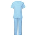 thumbnail image 2 of Penkiiy Women's V-Neck Short Sleeved Scrub Set, Light Blue, XL, 2 of 7